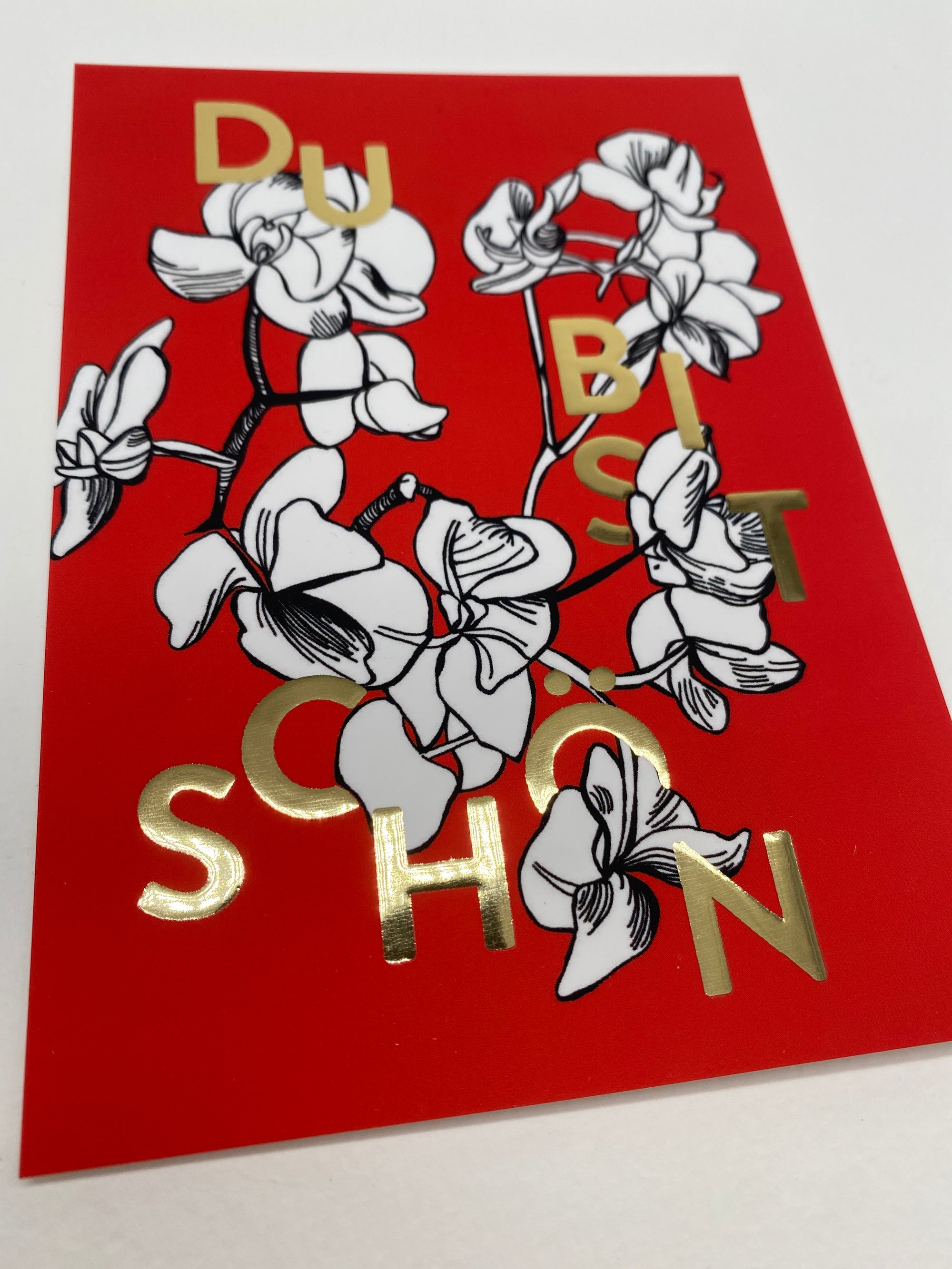 Postkarte "Du bist schön" mit Goldreliefprägung