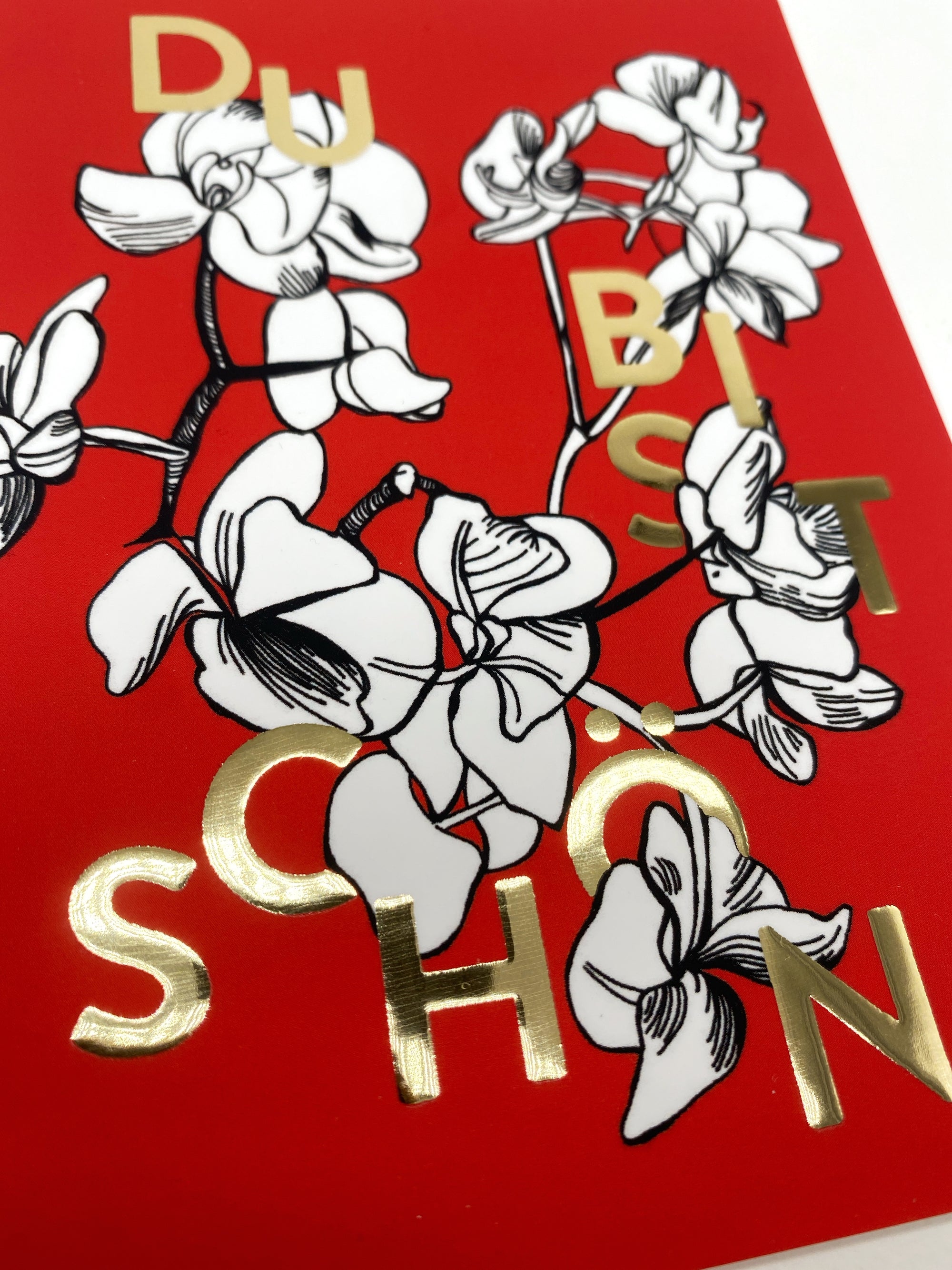 Postkarte "Du bist schön" mit Goldreliefprägung