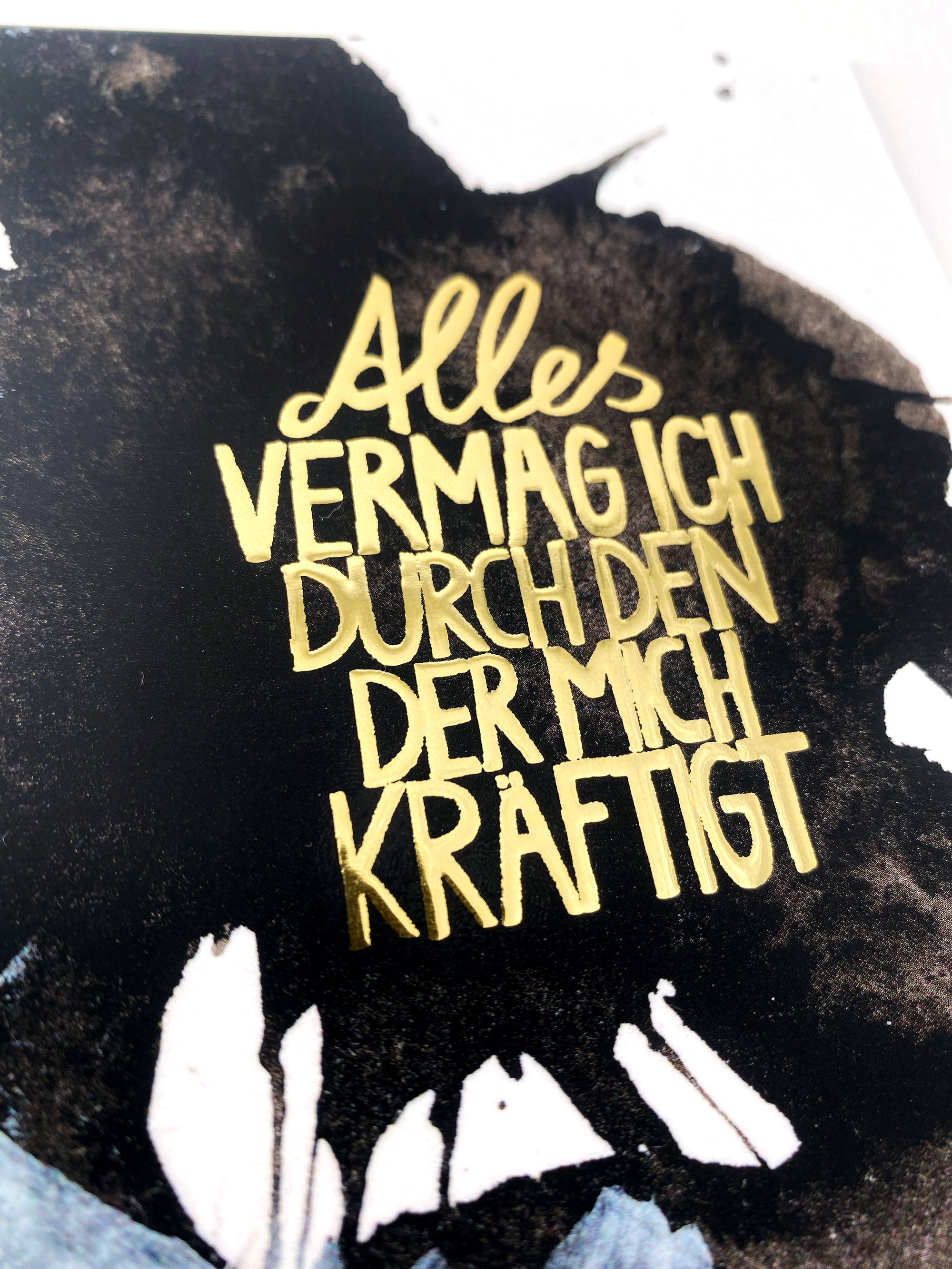 Postkarte "Alles vermag ich in dem, der mich kräftigt" mit Goldreliefprägung