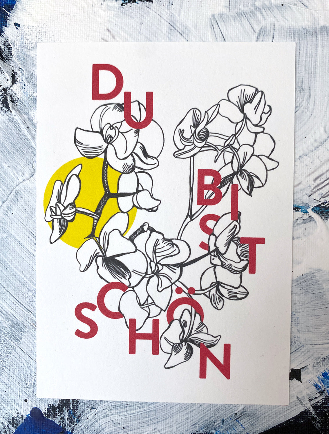 Postkarte "Du bist schön" rot-weiß